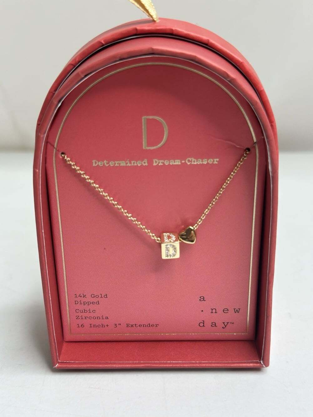 A New Day 14K Gold Dipped Slider Heart & "D”Initial Cube Pendant Necklace NWT